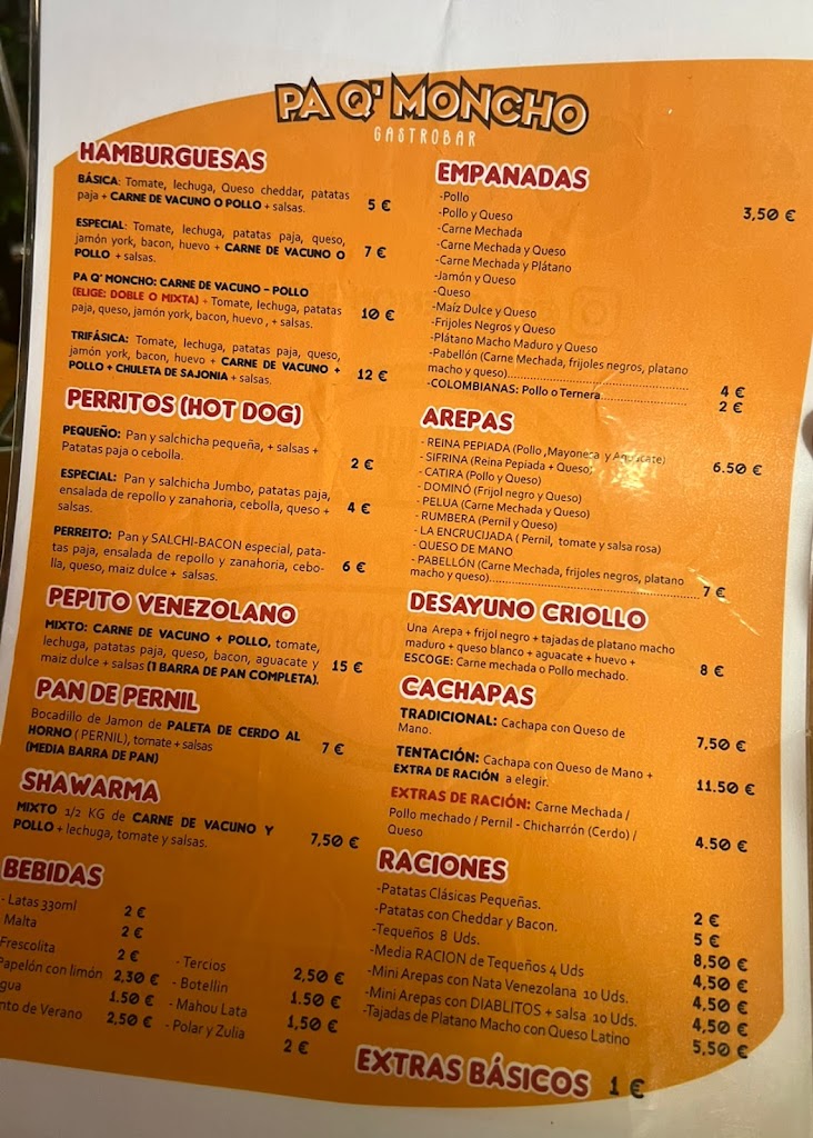 Pa q'Moncho Gastrobar — Carta