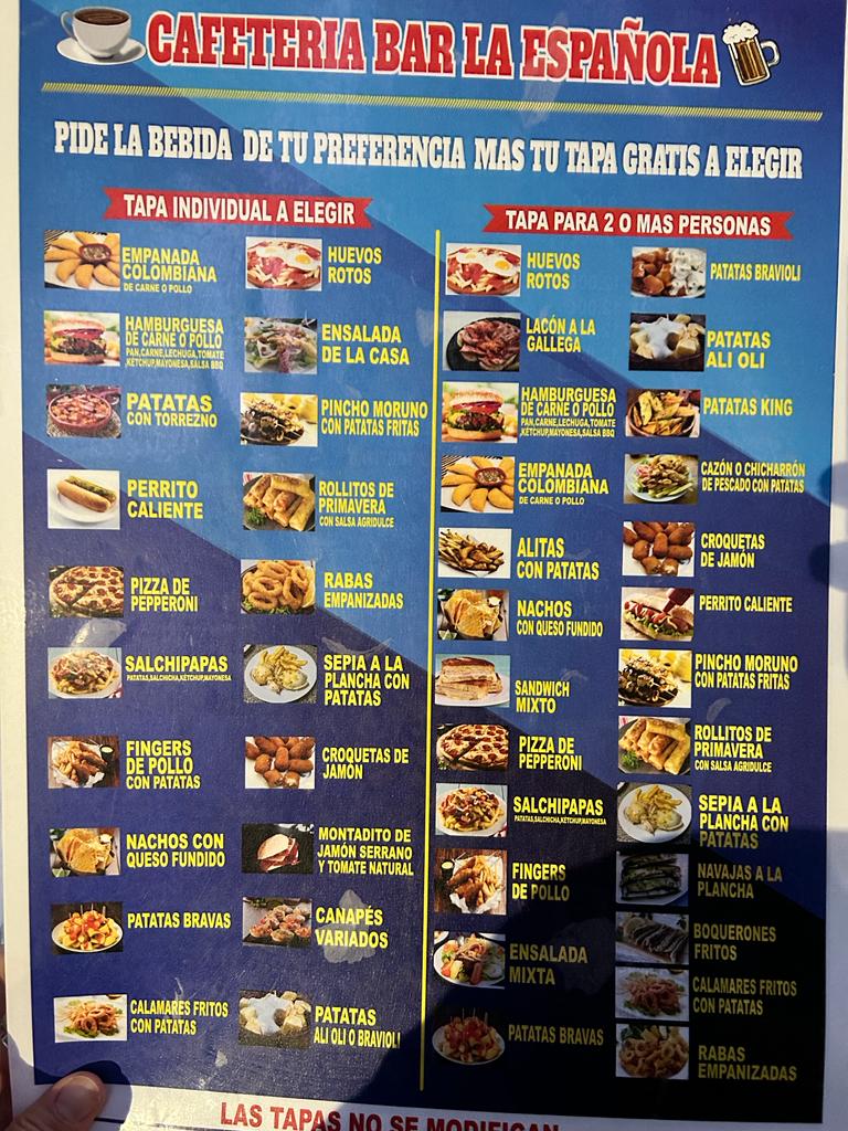 Cafeteria Bar la Espanola — Carta