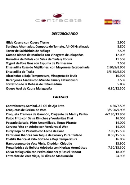 Restaurante Contracata — Carta
