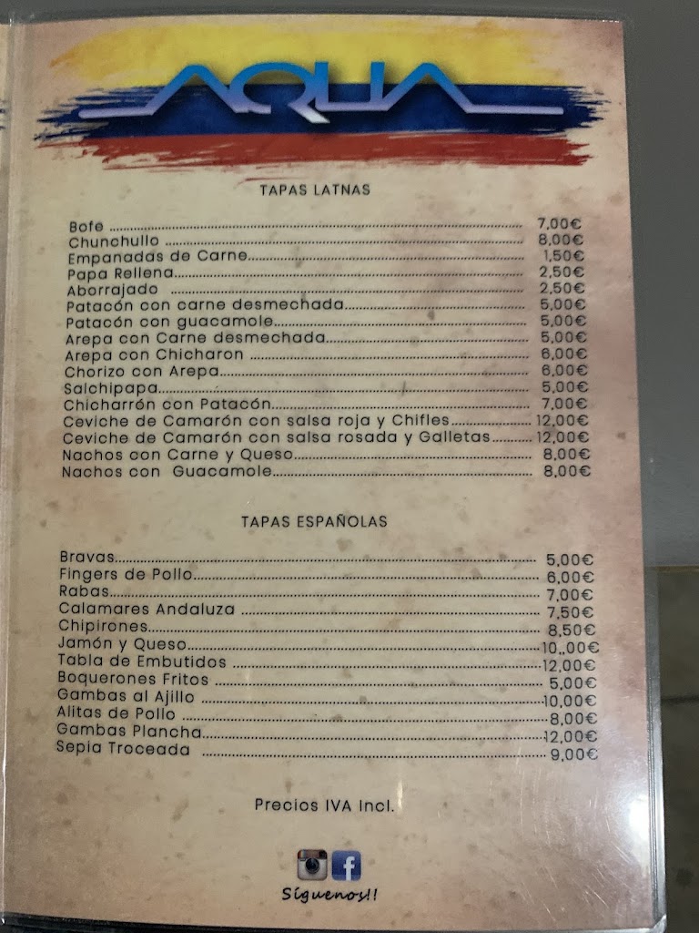 Aqua asador latino — Carta