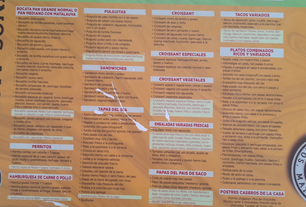 Cafeteria Hnos Mateo — Carta