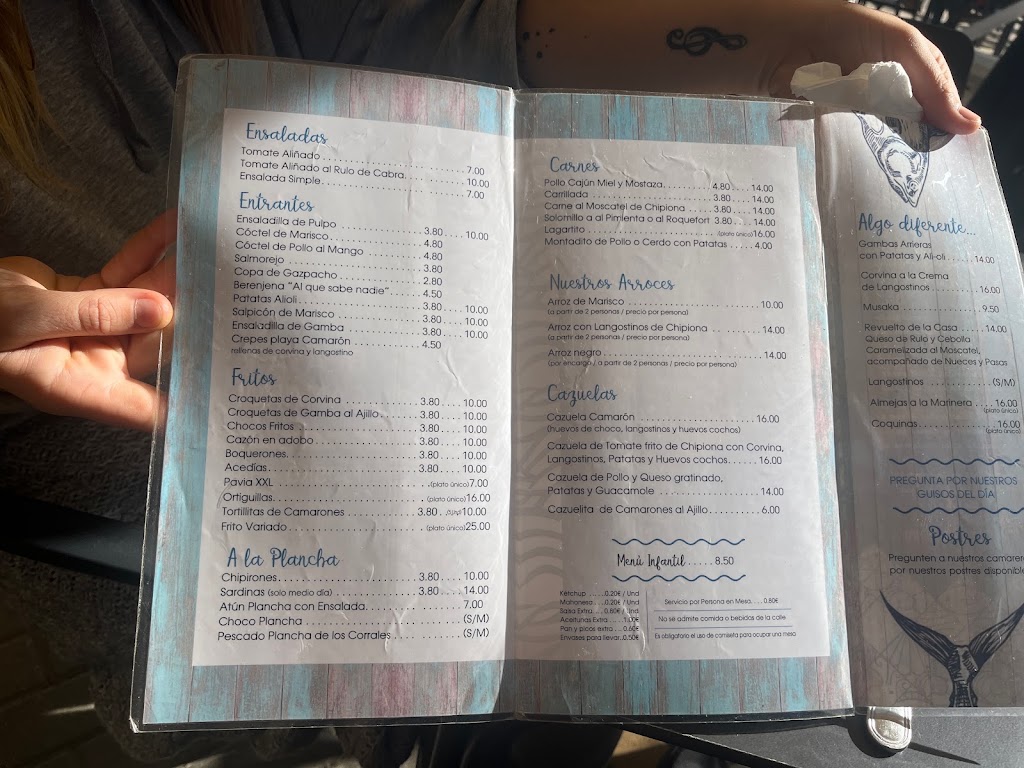 Kiosco bar Playa Camaron — Carta
