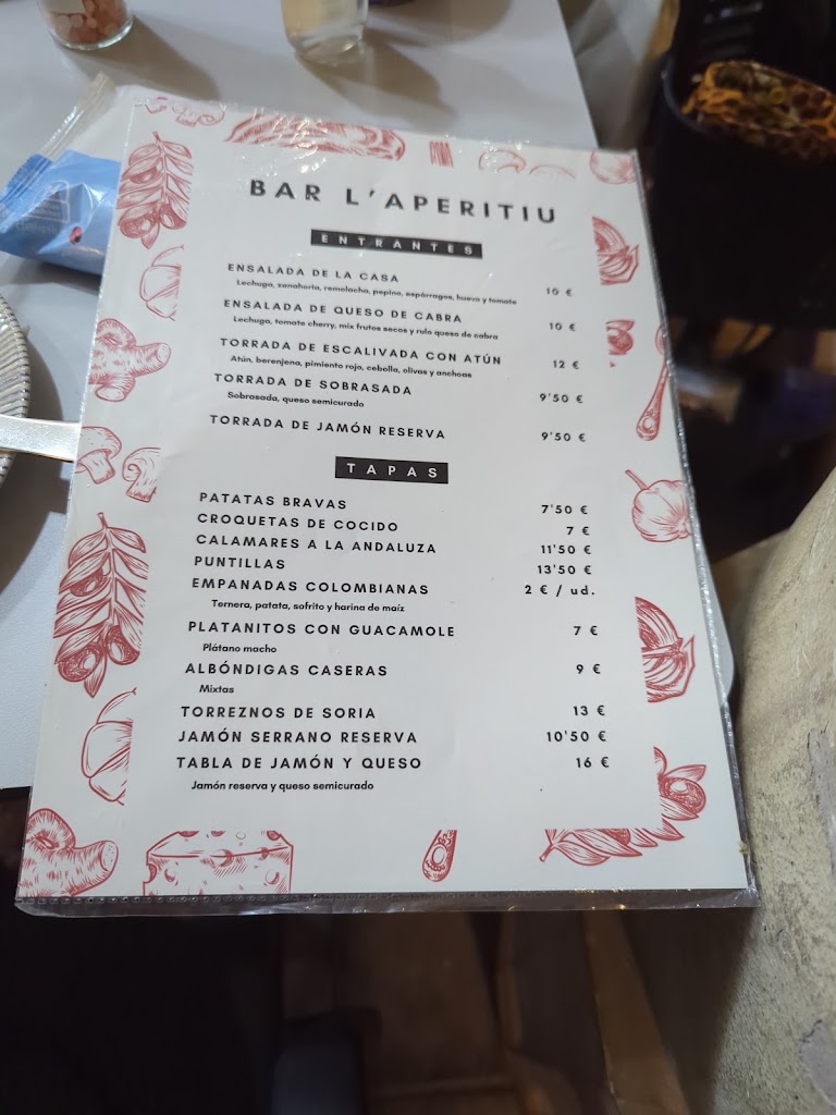 Restaurante L'aperitiu — Carta