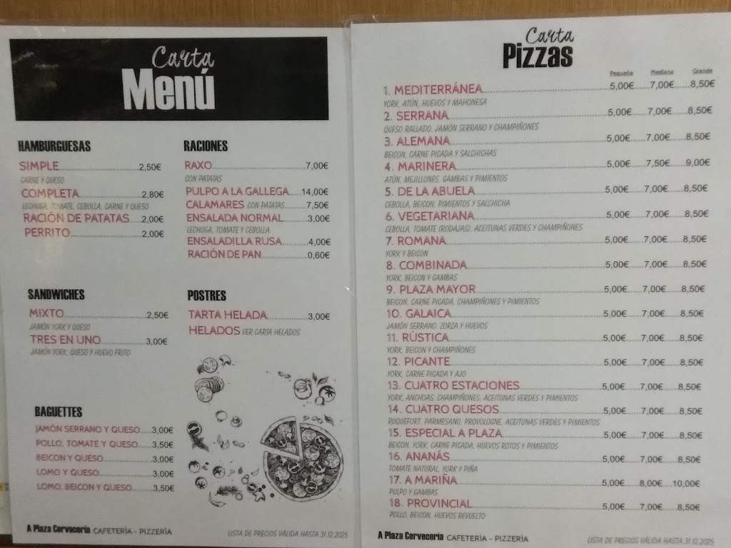 Restaurante Bar la Plaza — Carta