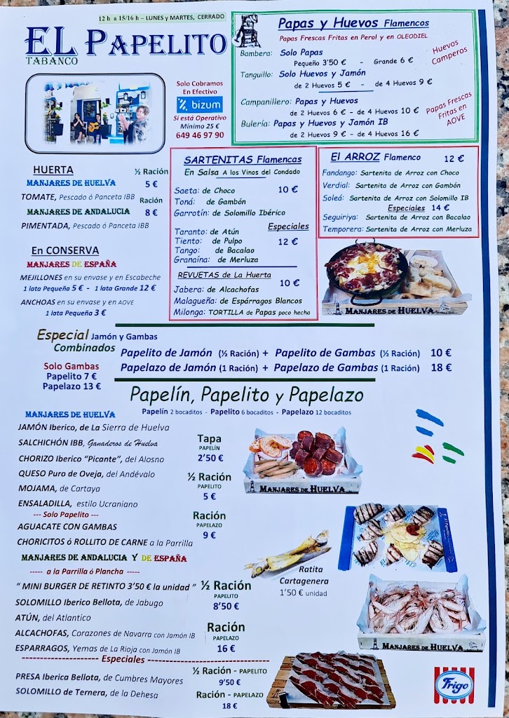 Restaurante Manjares de Huelva Y Andalucia — Carta