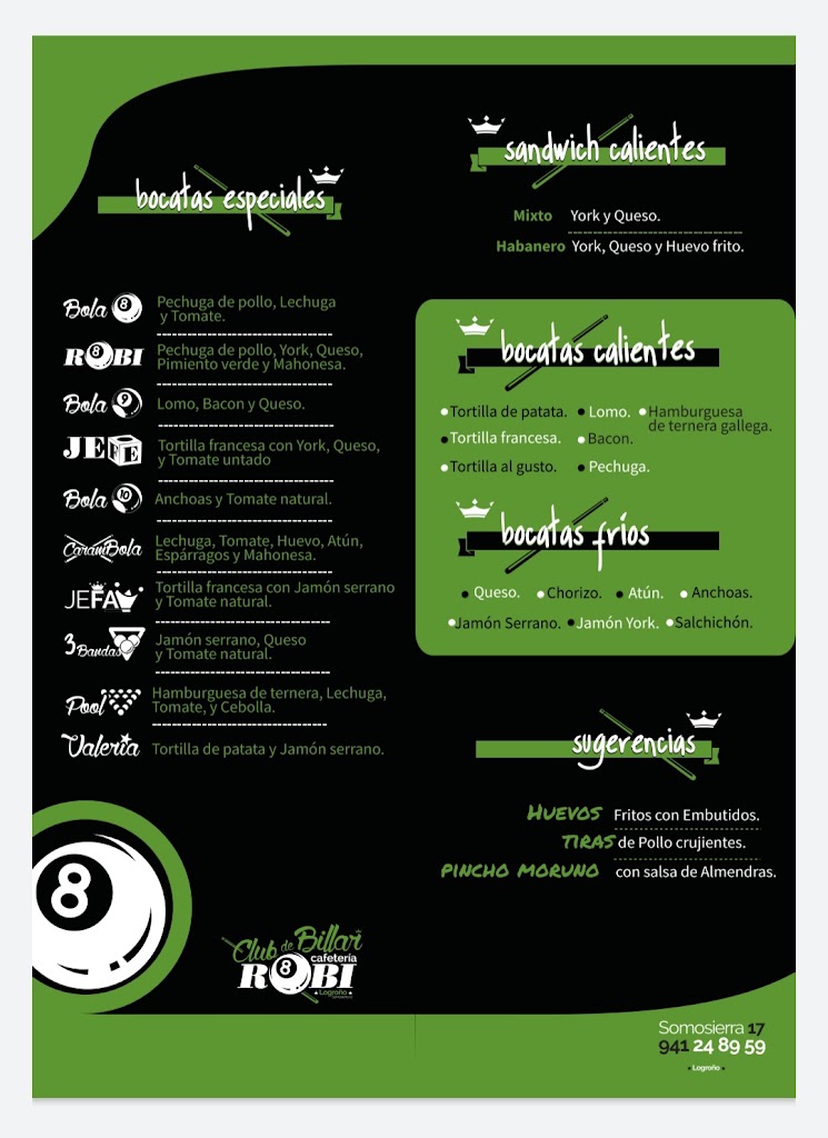Club de Billar Cafeteria ROBI — Carta