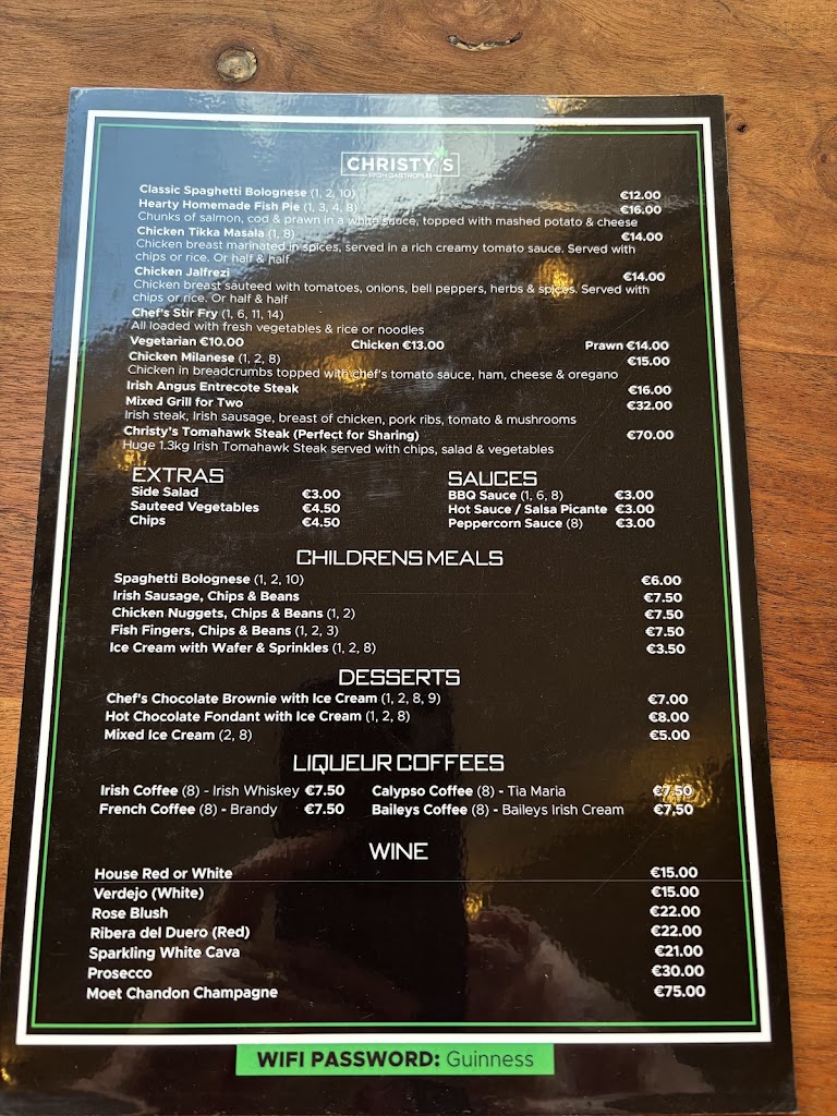 Christy's Irish Gastropub & Sports Lounge Fuengirola — Carta