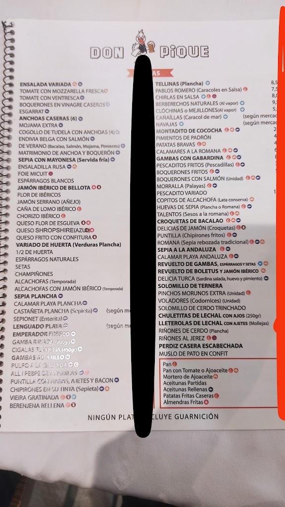 Restaurante Don Pique — Carta