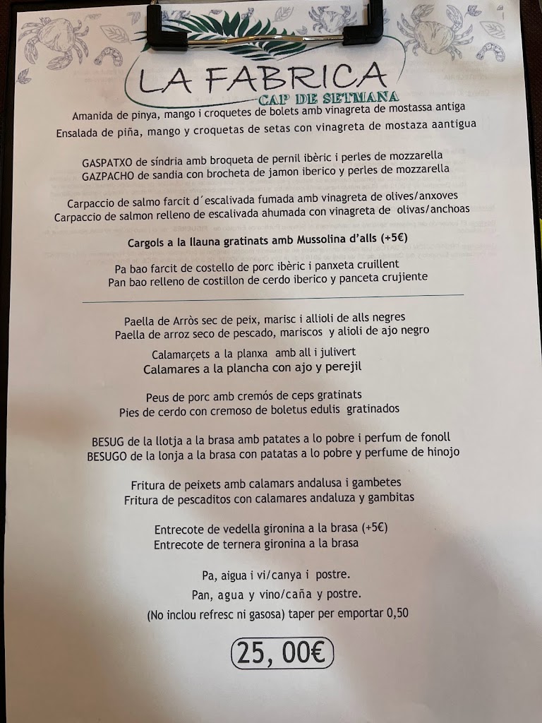 Restaurant La Fabrica — Carta