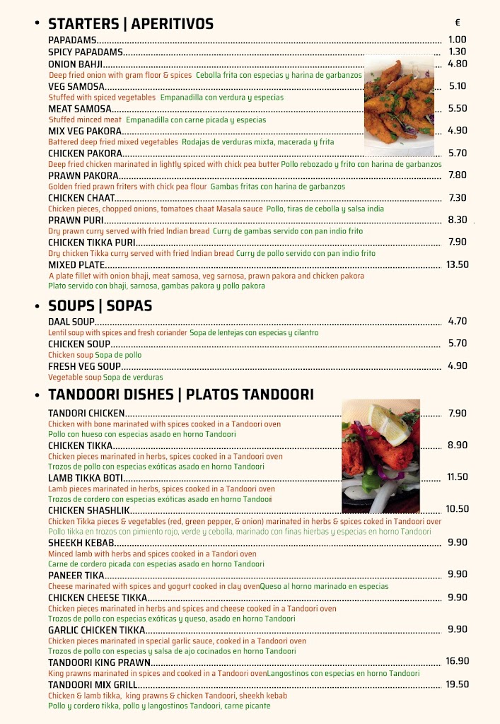 Kashmiri Mijas. Indian Restaurant Mijas — Carta