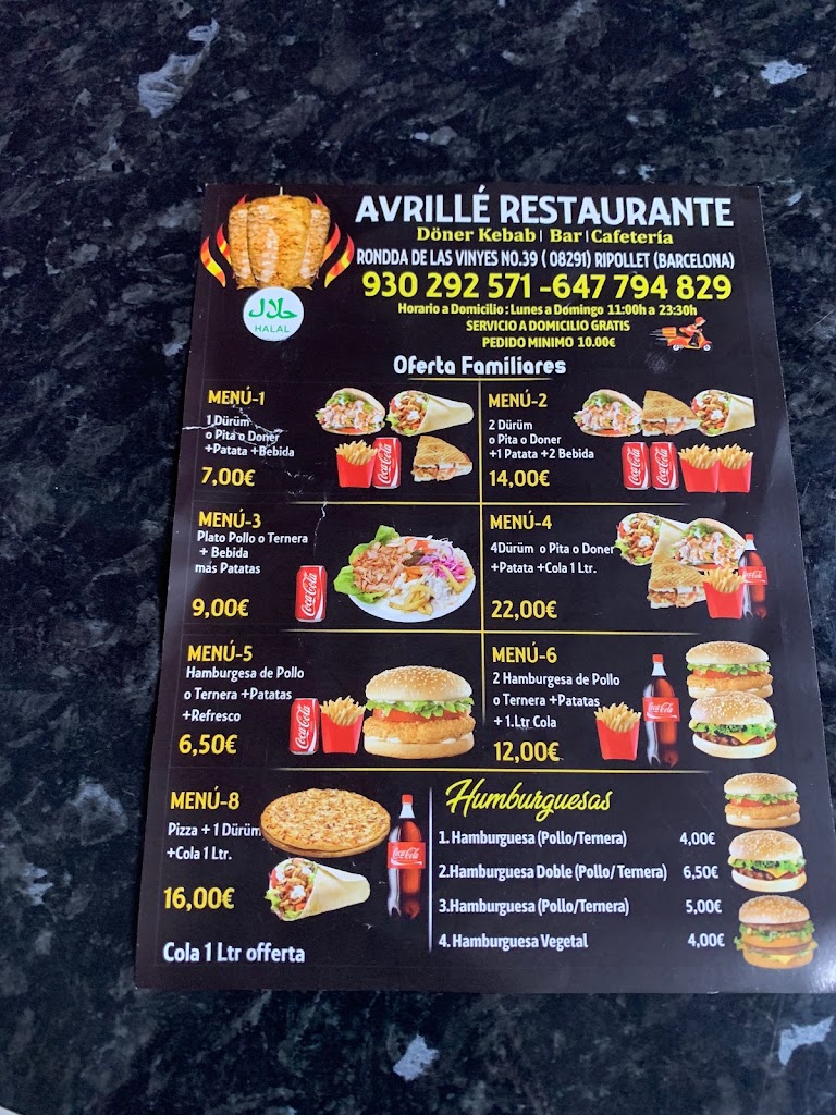 Avrille restaurante — Carta
