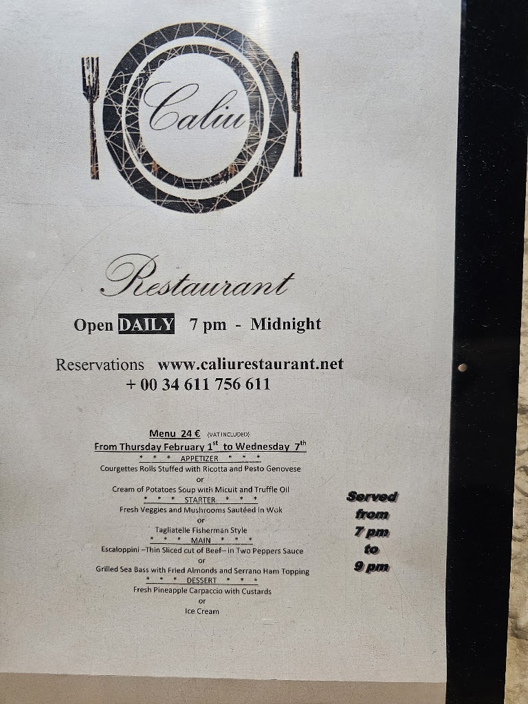 Caliu Restaurant — Carta