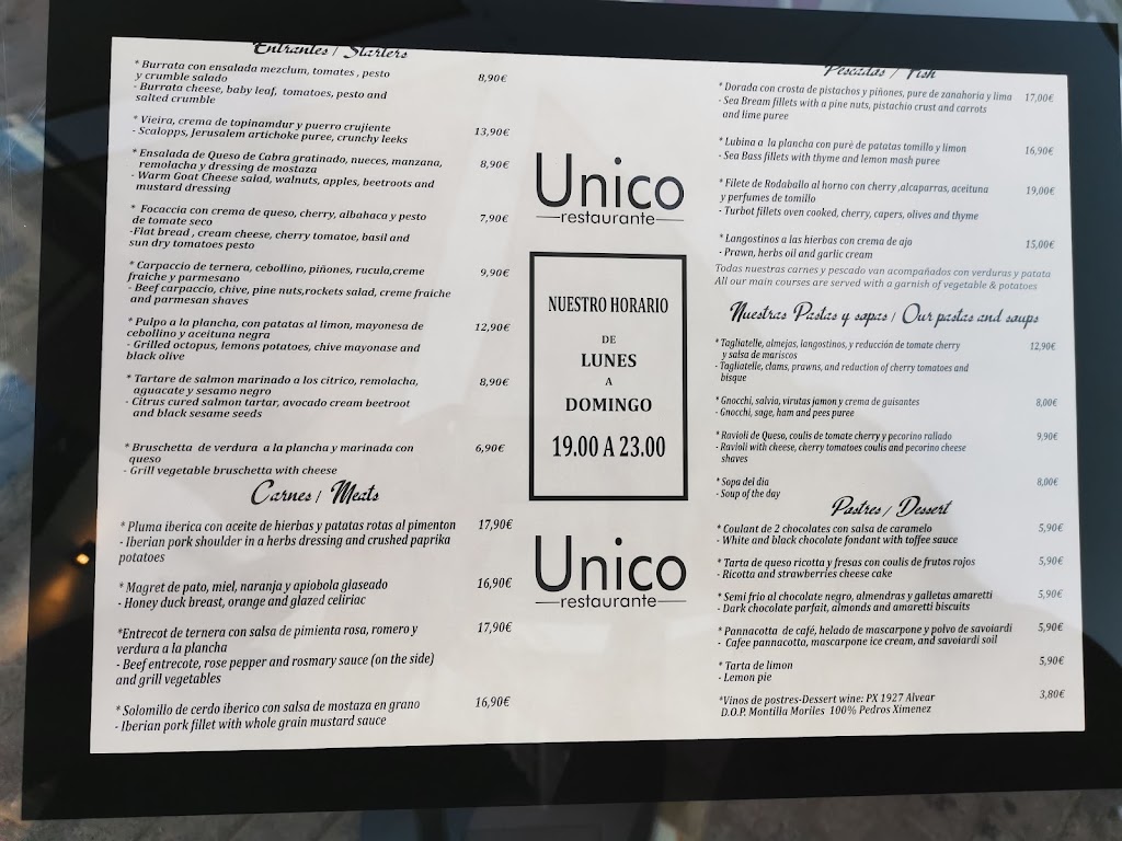 Restaurante Unico Nerja — Carta