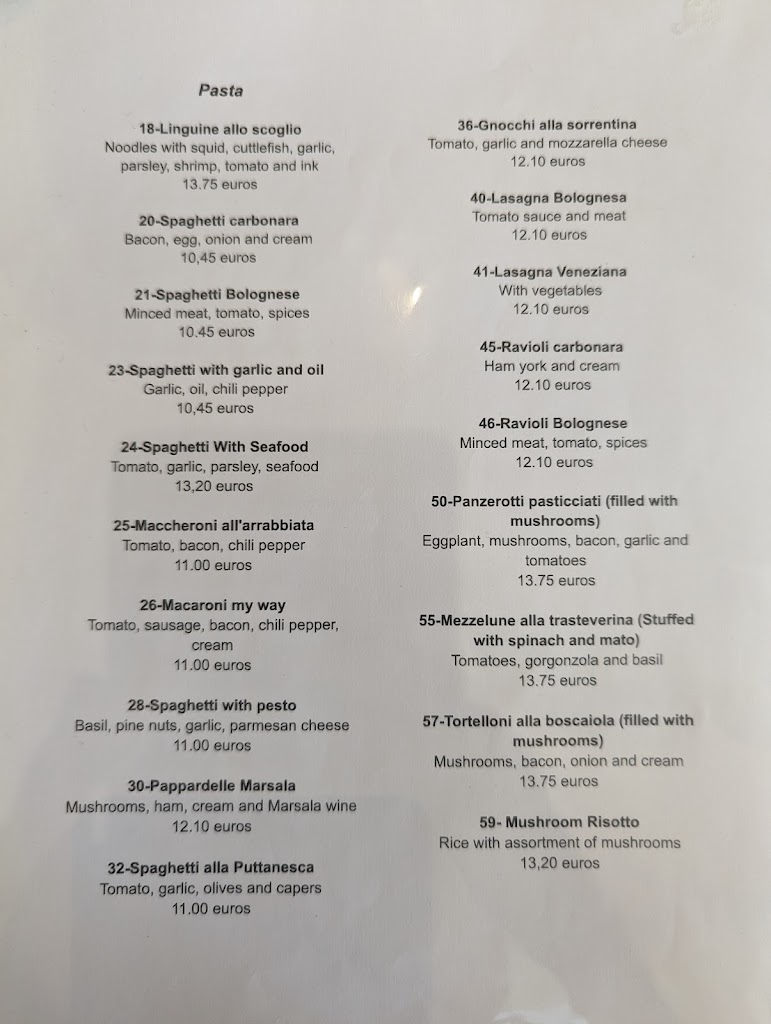 Restaurant Pizzeria Miranapoli — Carta