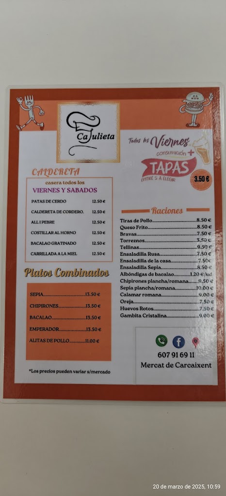 Bar Ca Julieta — Carta