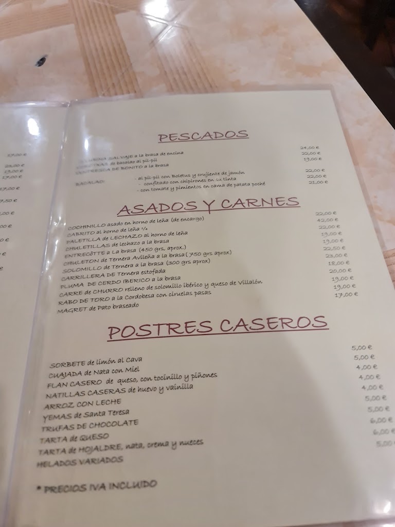 Bar El Portico Asador — Carta