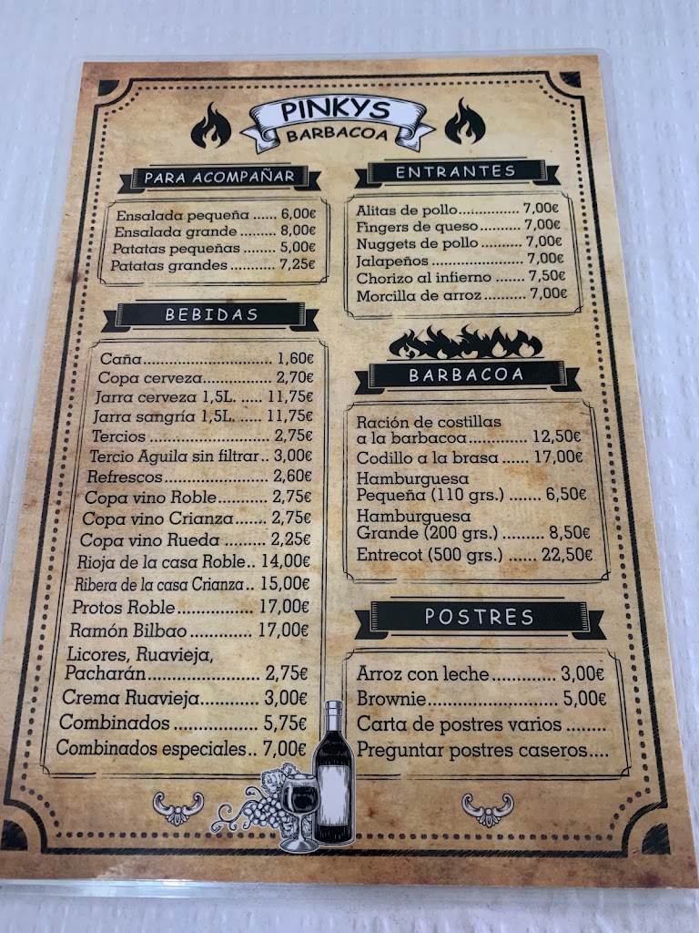 Restaurante Pinky's Barbacoa — Carta