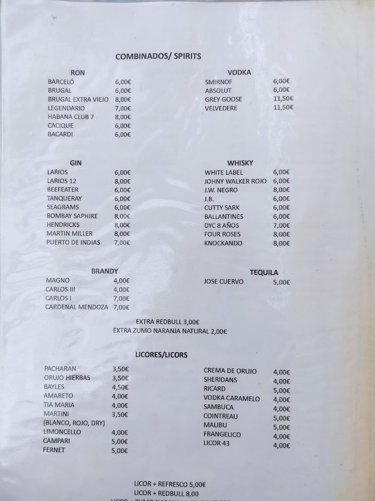 Chiringuito Central Beach — Carta