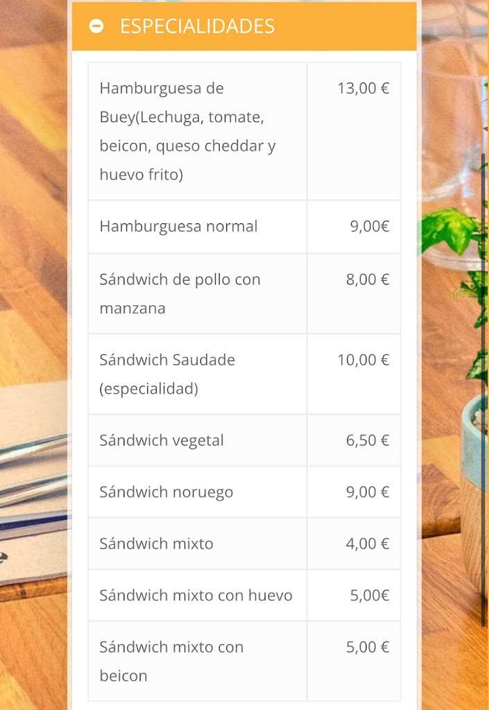 Restaurante Saudade — Carta