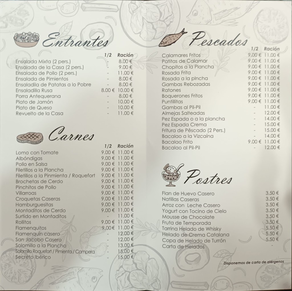 Bar/Restaurante Pizarro — Carta