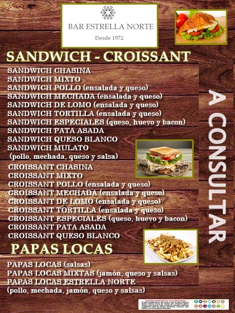 Bar Estrella Norte — Carta