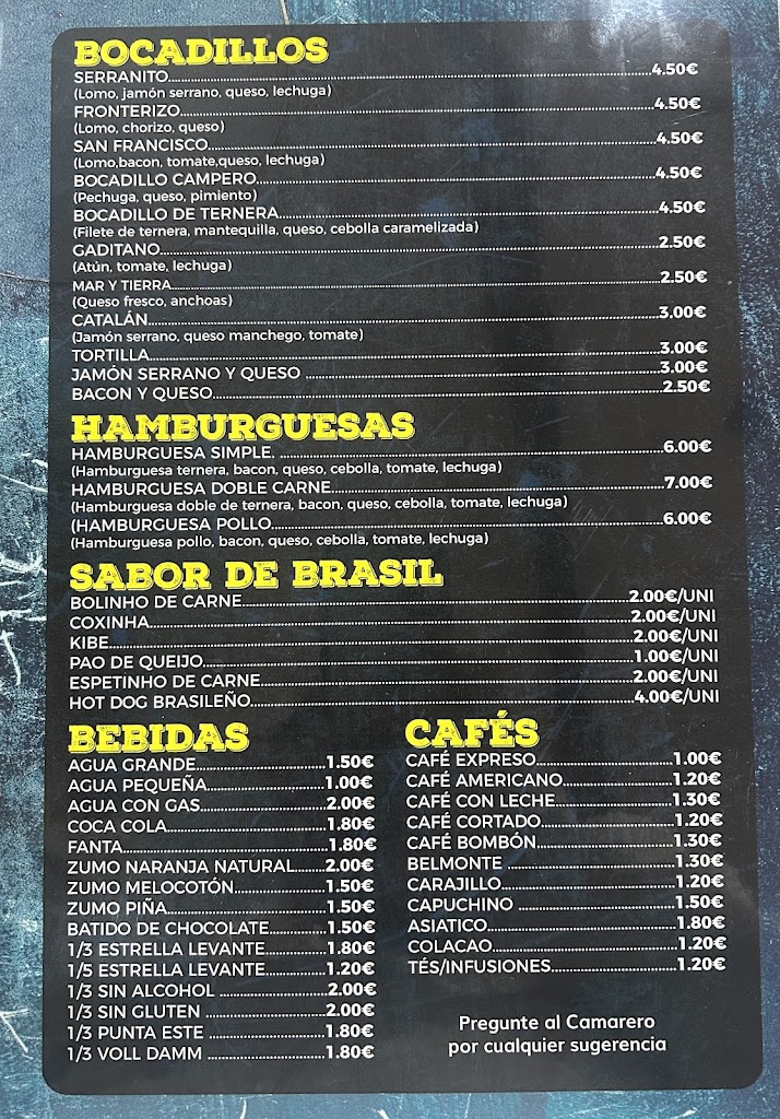 Bar La Tinaja — Carta