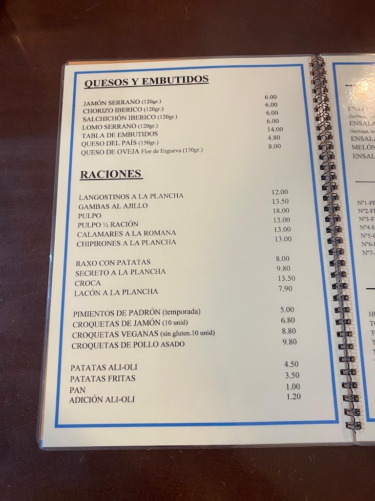 Restaurante Meson o Xugo — Carta