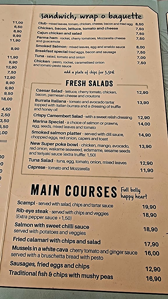 Restaurante Marina Dennehy's — Carta