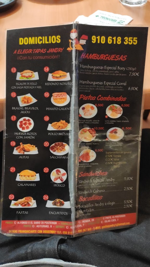 Bar Donde Jandry — Carta