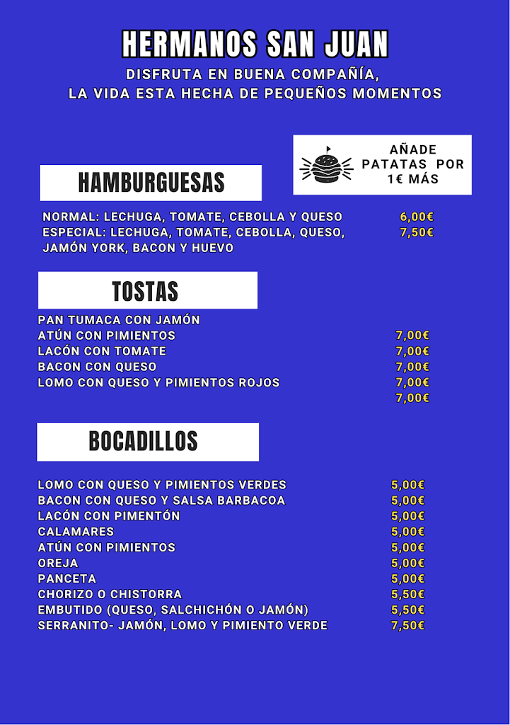 BAR CAFETERIA SAN JUAN — Carta