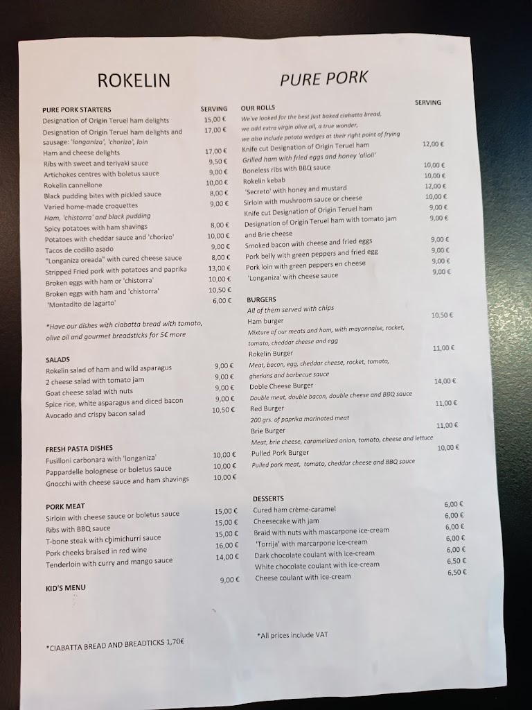 Restaurante Rokelin Puro Cerdo | Alcaniz — Carta