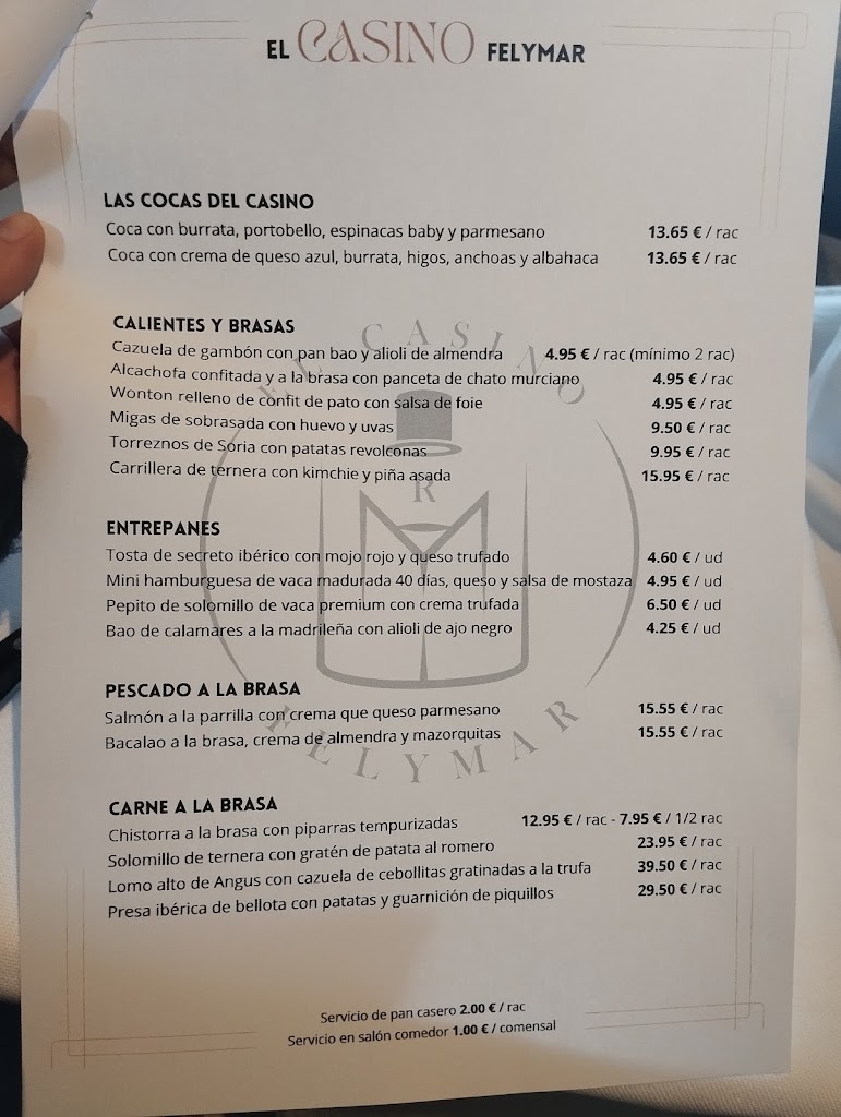 El Casino Felymar — Carta