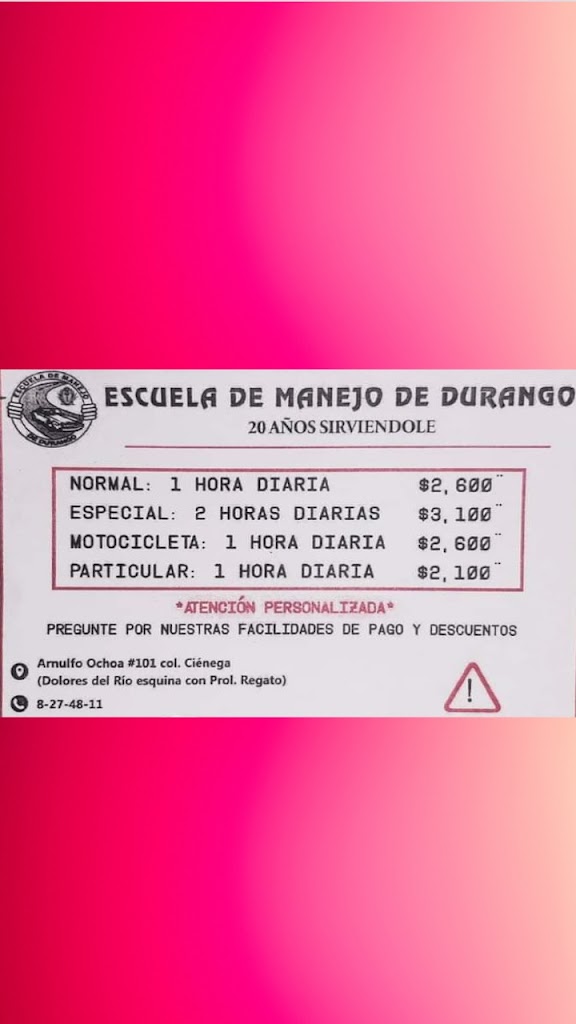 Escuela de Manejo de Durango — Del propietario
