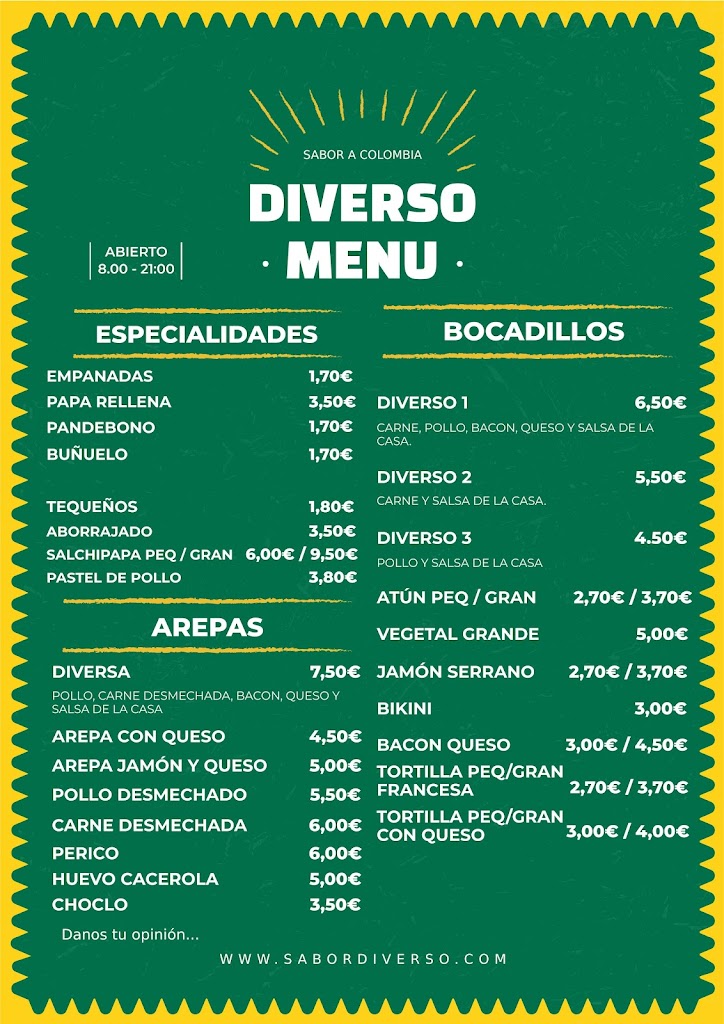 Cafeteria Colombiana Sabor Diverso Martorell — Carta