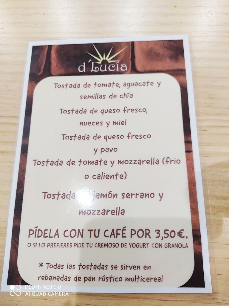 d'Lucia coffe bar — Carta