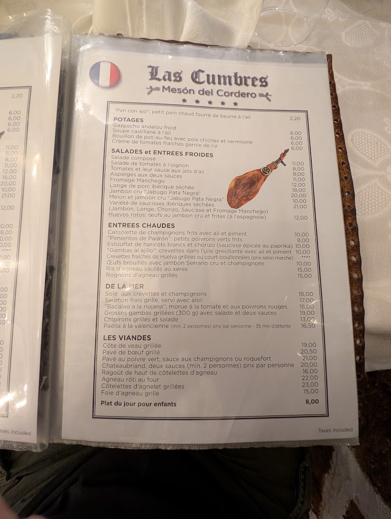 Restaurante Las Cumbres Meson del Cordero — Carta
