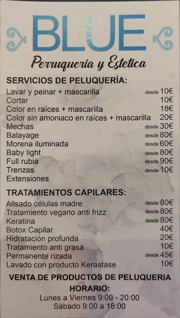 Blue Perruqueria i Estetica — Carta
