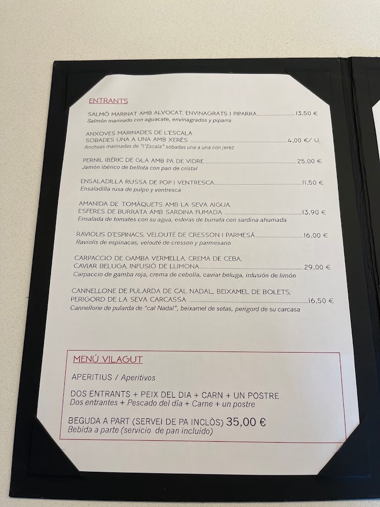Restaurant Vilagut — Carta