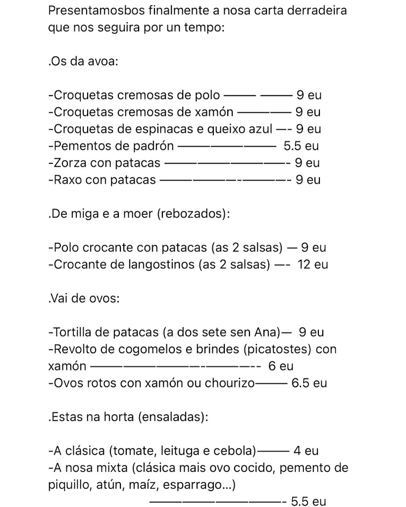 Restaurante Rincon De Juansito — Carta