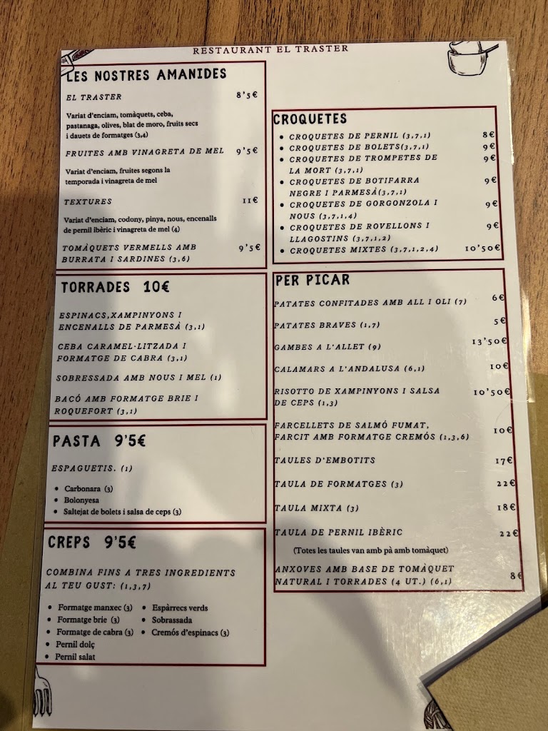 Restaurant el Traster — Carta