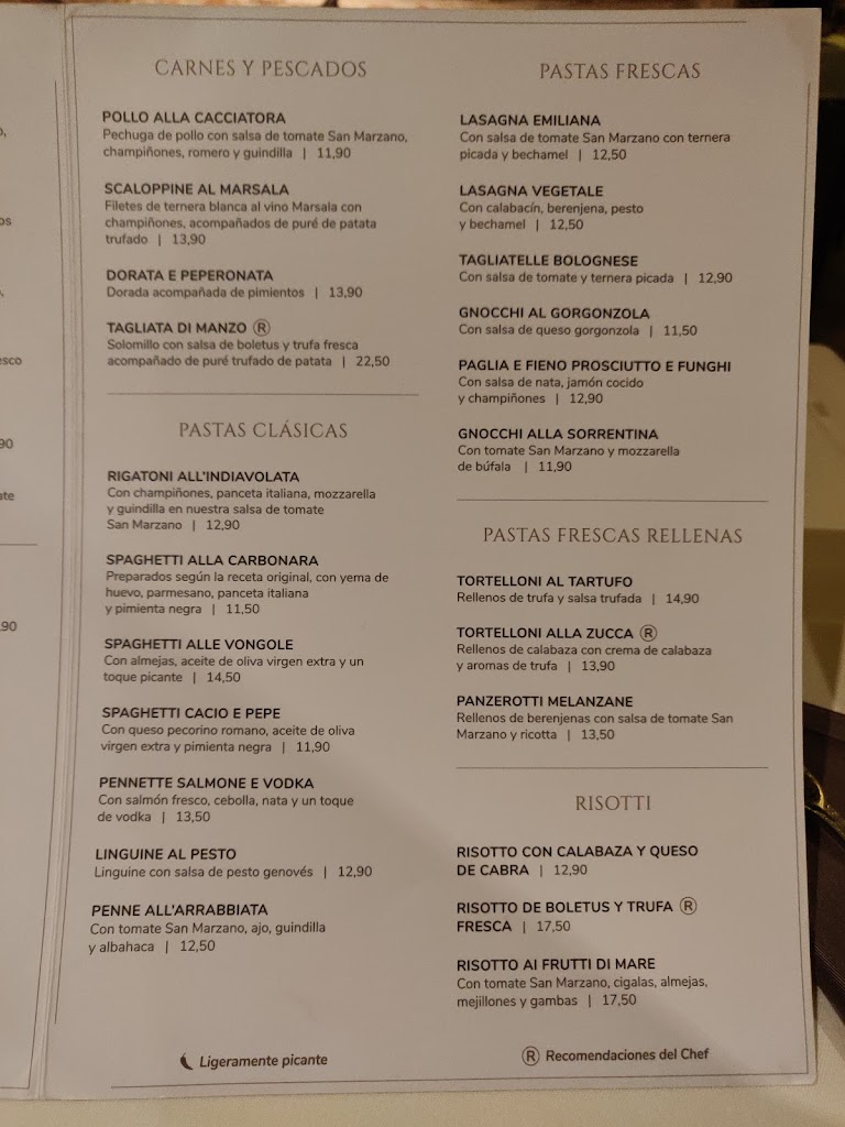 Ristorante Rigatoni — Carta