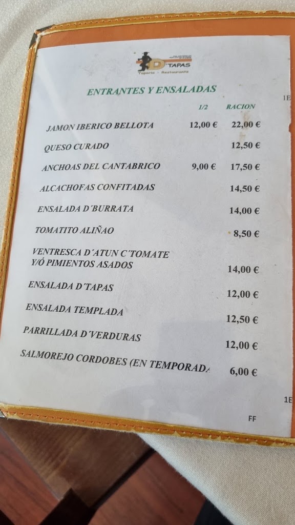 Restaurante DTapas — Carta