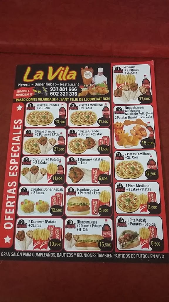 Pizzeria la Vila — Carta