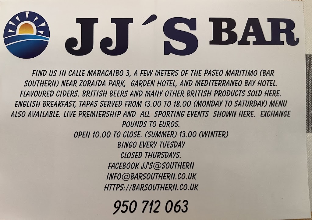 JJ'S British Cafe Bar — Carta