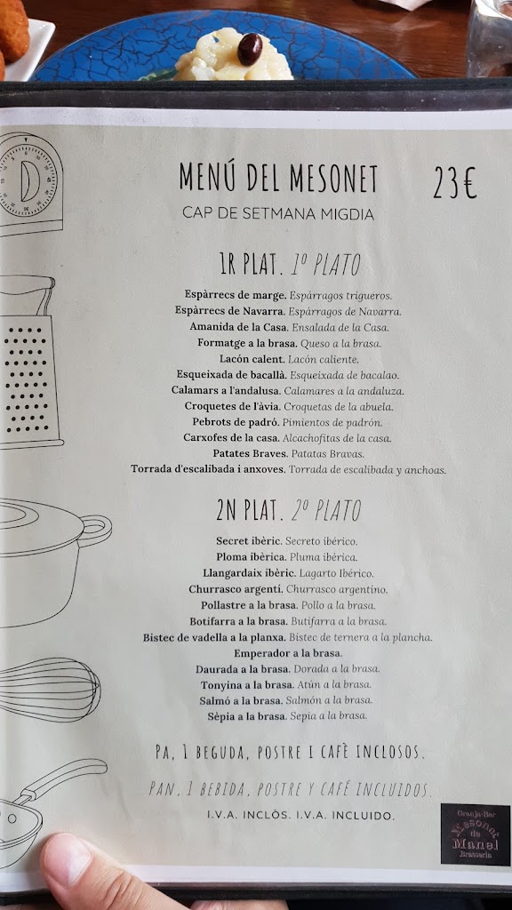 Restaurant Mesonet del Manel — Carta