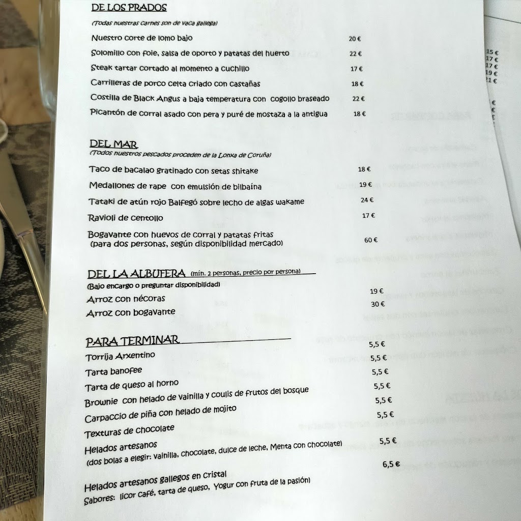 Restaurante Casa do Arxentino — Carta