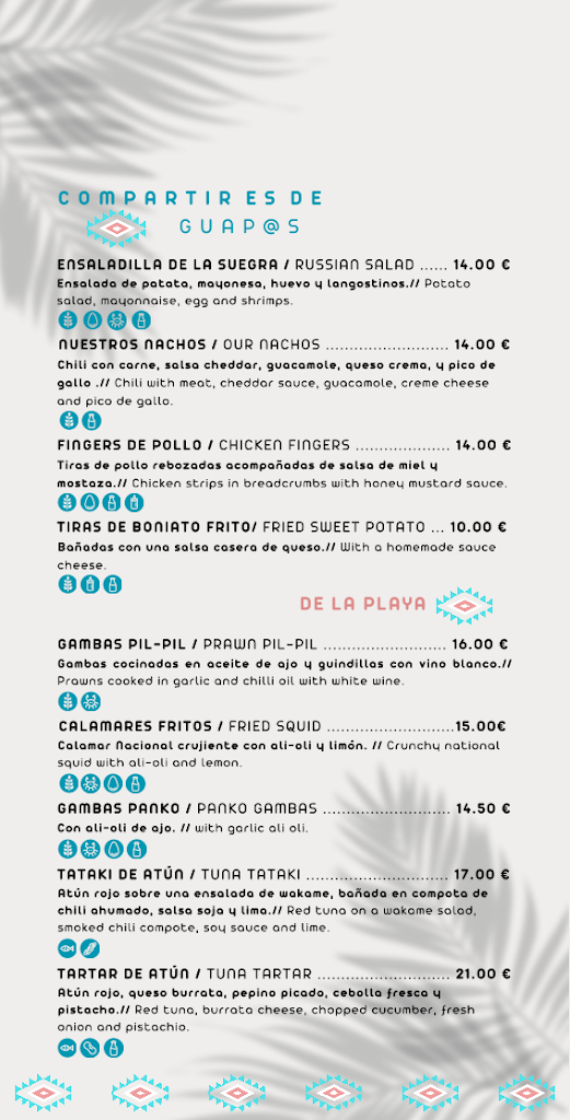 Chiringuito Munay Beach — Carta