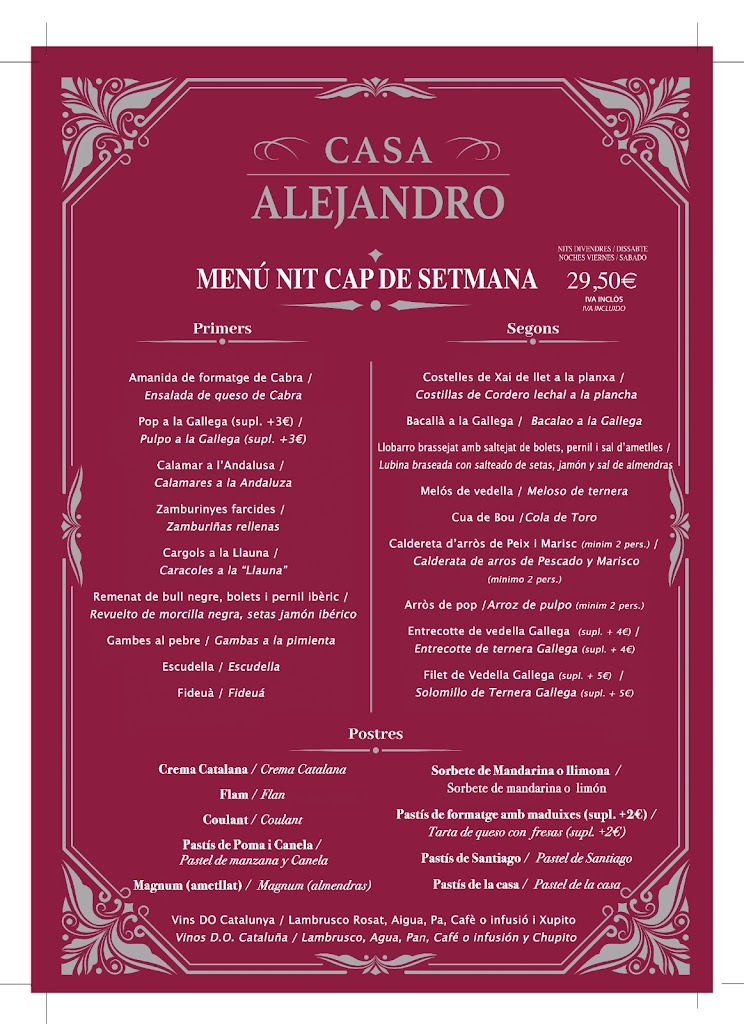 Restaurante Casa Alejandro — Carta
