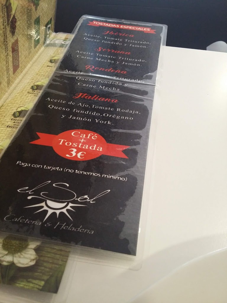 Cafeteria El Sol — Carta
