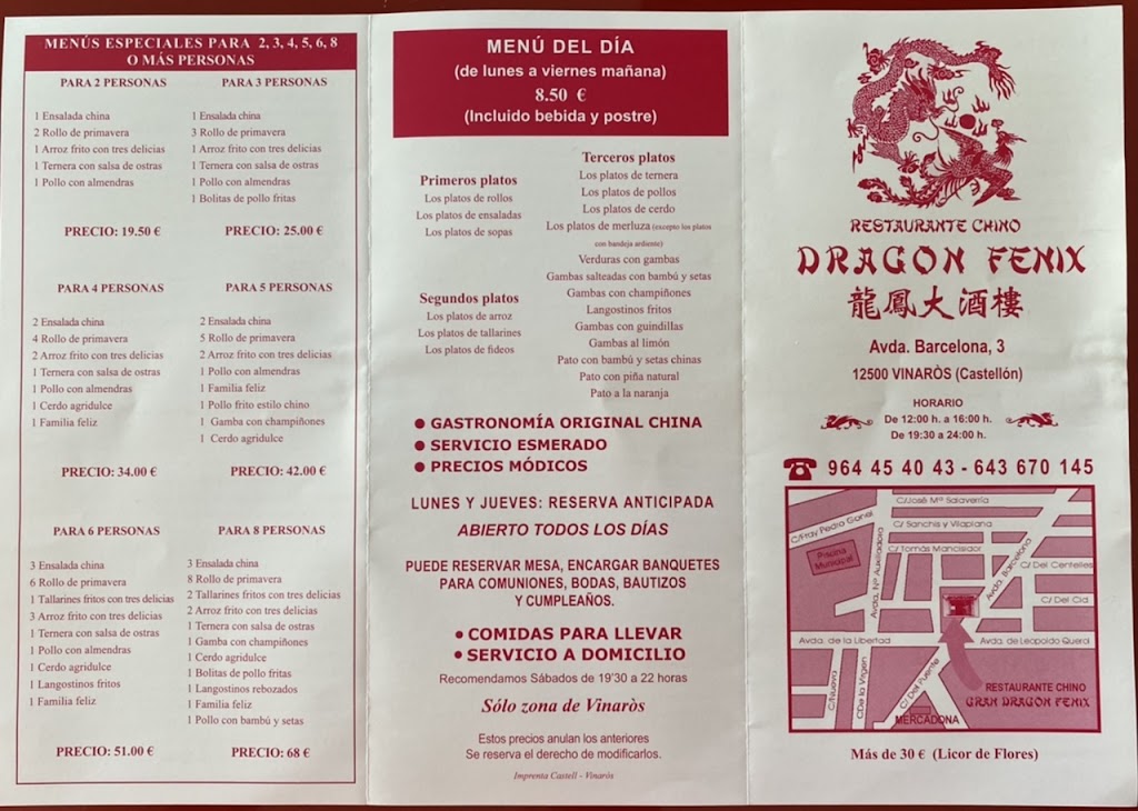 Restaurante Dragon Fenix — Carta
